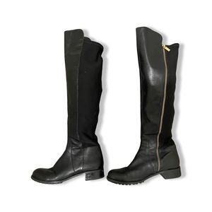 Michael Kors Leather Over the Knee Boots with stretch back and gold zipper.
